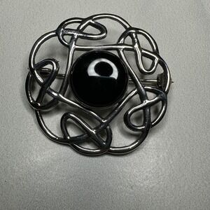 Vintage Sterling Silver Celtic Knot Black Onyx Pin Brooch Pin 925